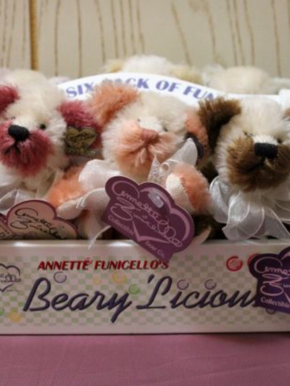 Annette Funicello's Beary Licious 6 Pack of Fun Mohair Bears - Vintage